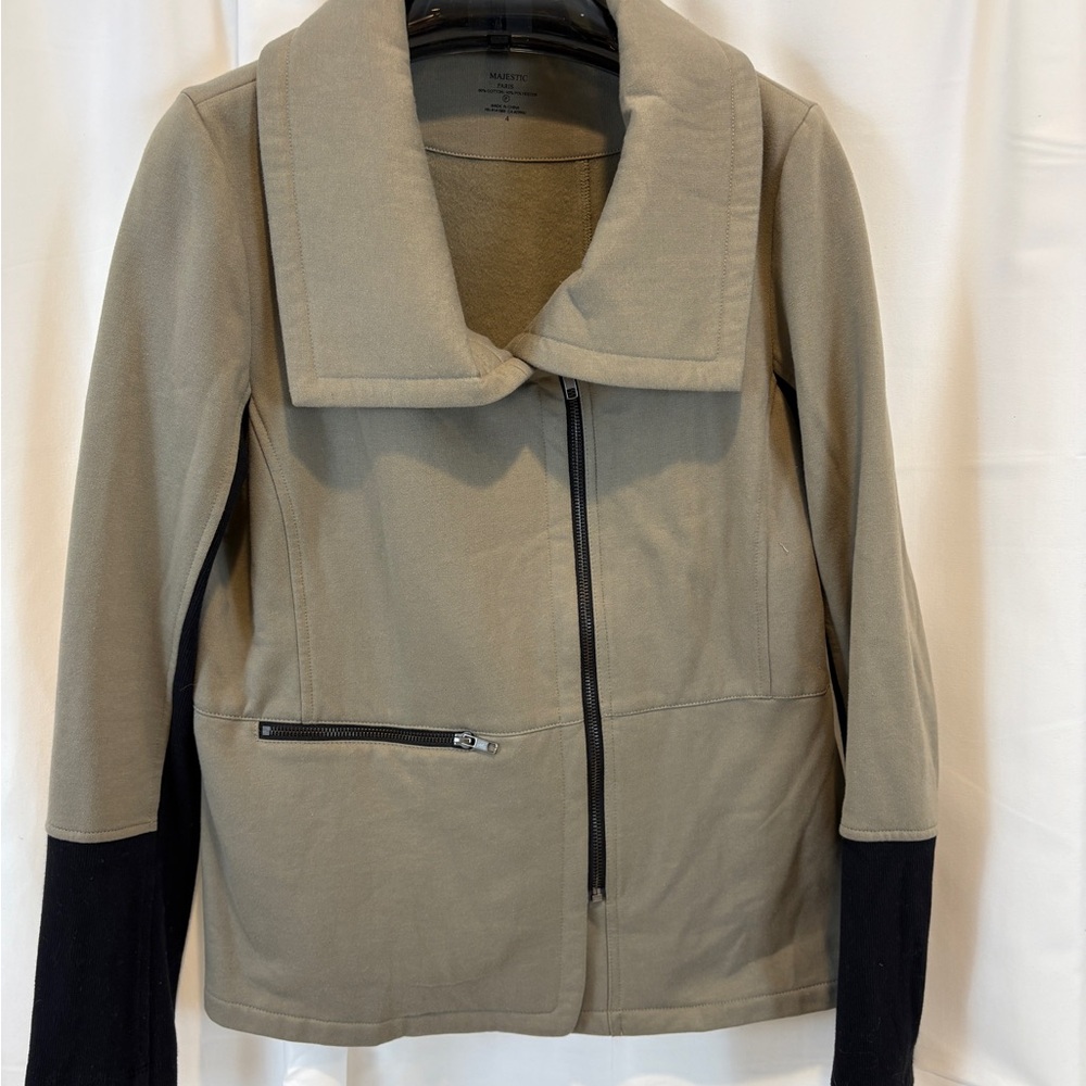 Majestic Paris Moto Zip Blazer Jacket Green sz 4 large. EUC possibly NWOT